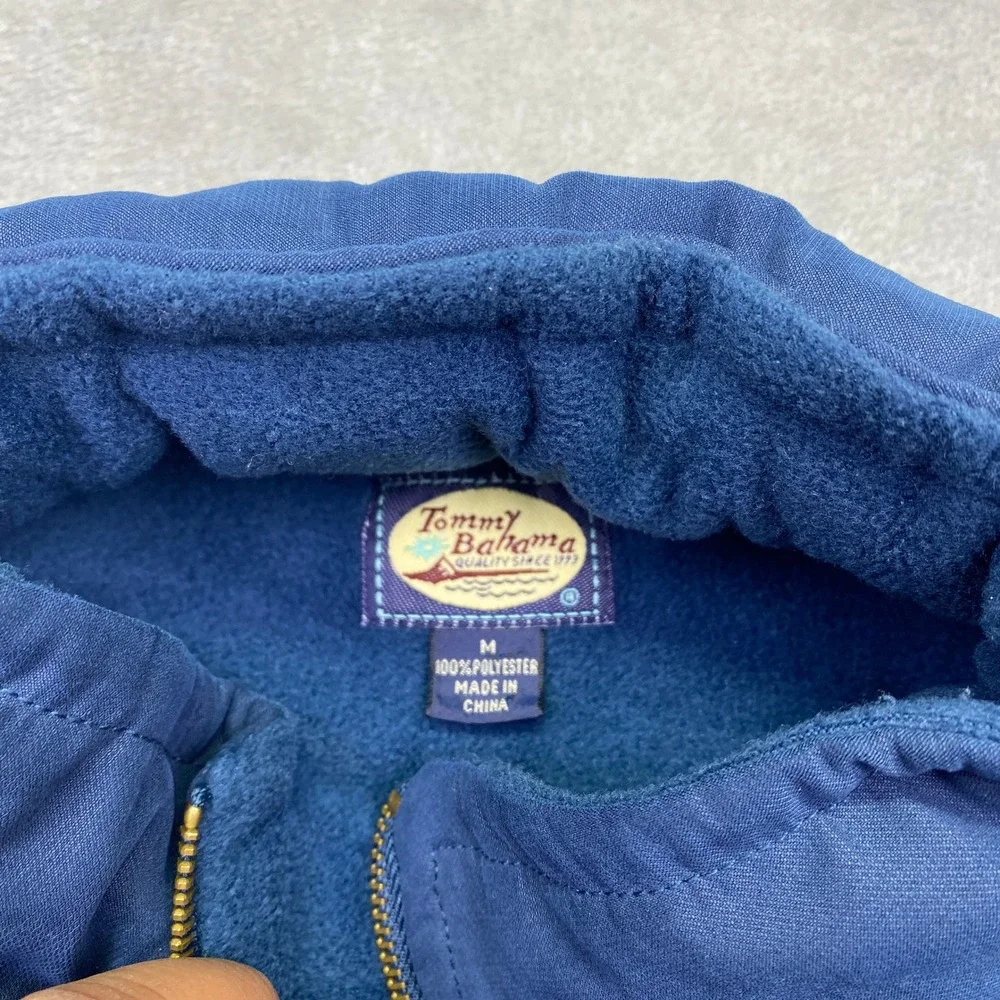 Tommy‎ Bahama Mens Fleece Vest Blue Zip Up Pockets Size M Packable Hoodie